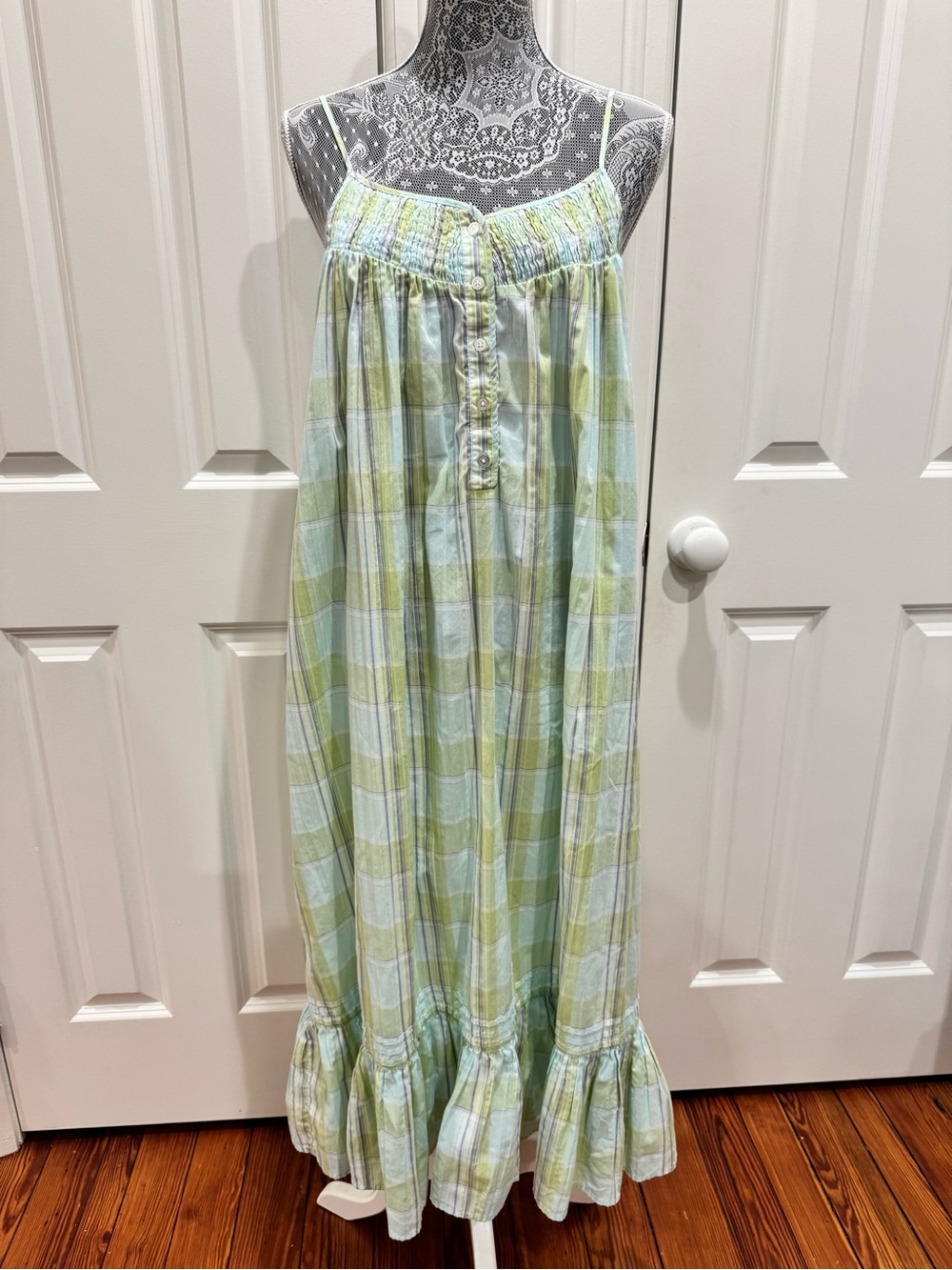 Classic Elements Mint and Light Green Plaid Sundress Sz. M Cottagecore Coquette